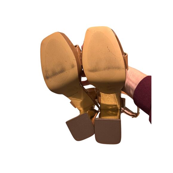 Aldo Priyah Strappy Patent Leather Cognac Block Chunky Block Heel, NWOT, size 11 - Picture 8 of 8